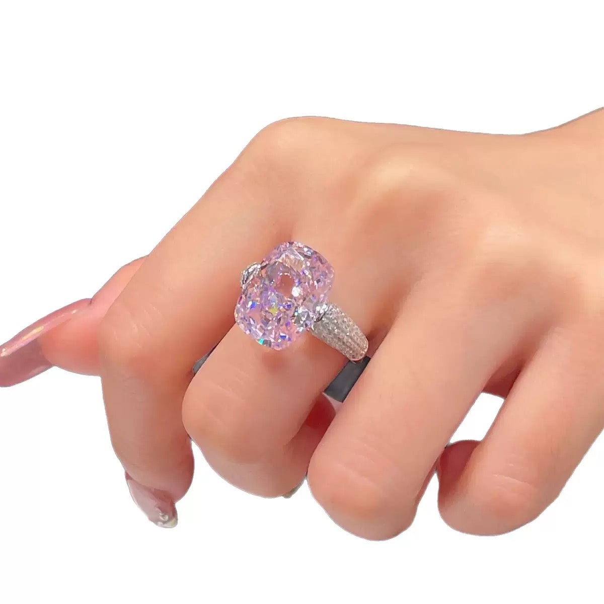 Pink cubic zirconia pave ring