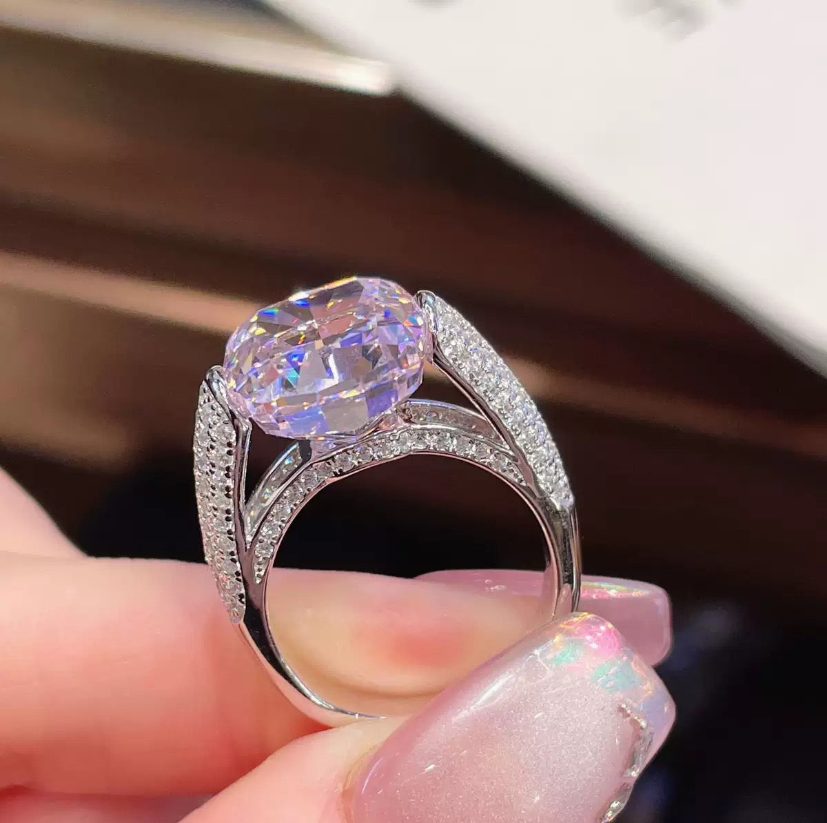 Pink cubic zirconia pave ring