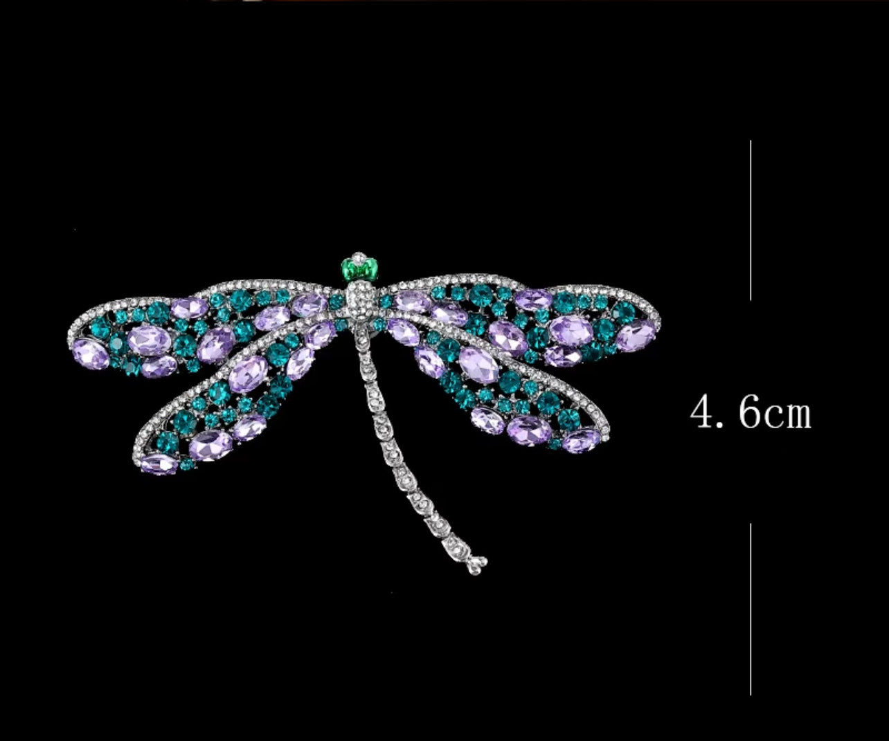 Elegant Dragonfly Brooch with Purple and Green Crystals