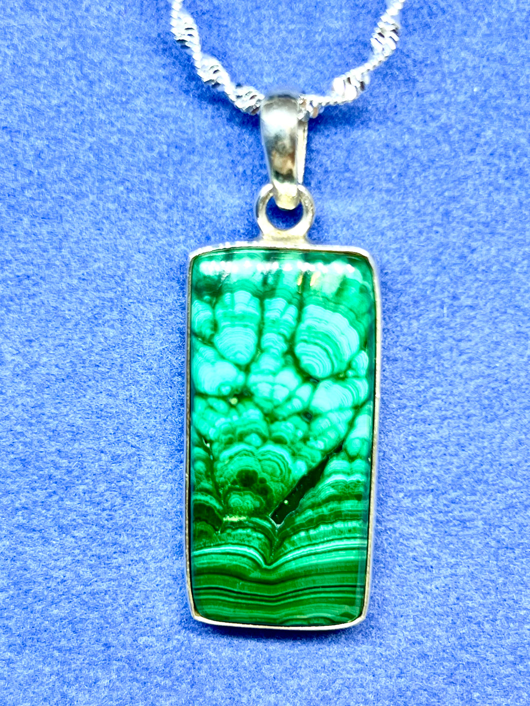 Natural Malachi pendant in sterling silver