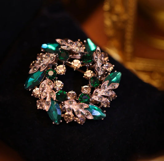 Elegant Green Crystal Brooch