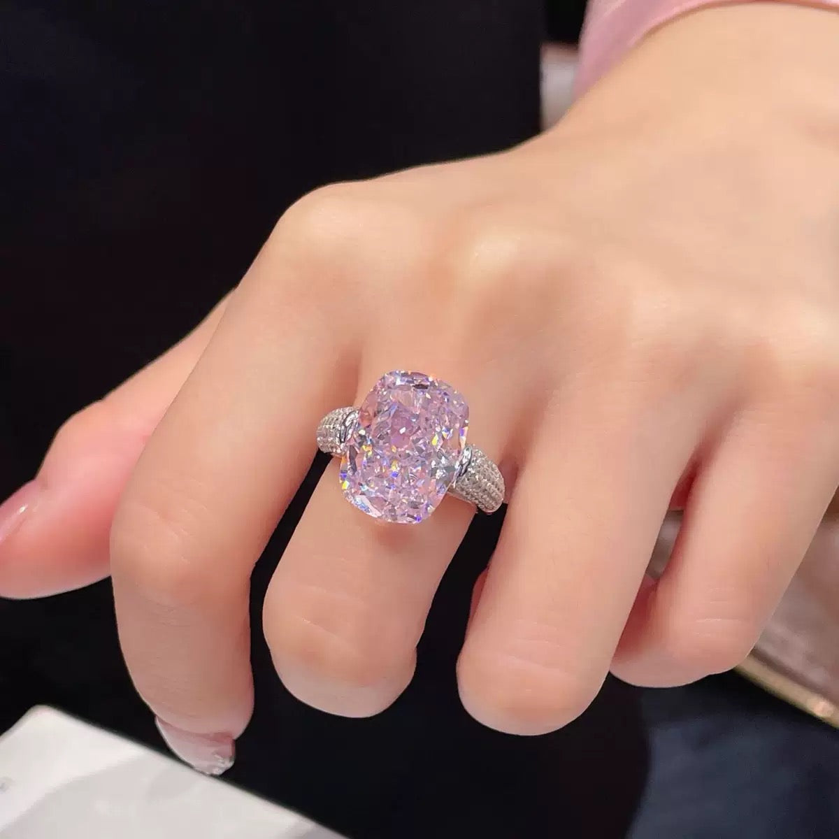 Pink cubic zirconia pave ring
