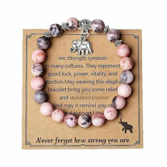 Pink zebra natural stone elephant bracelet