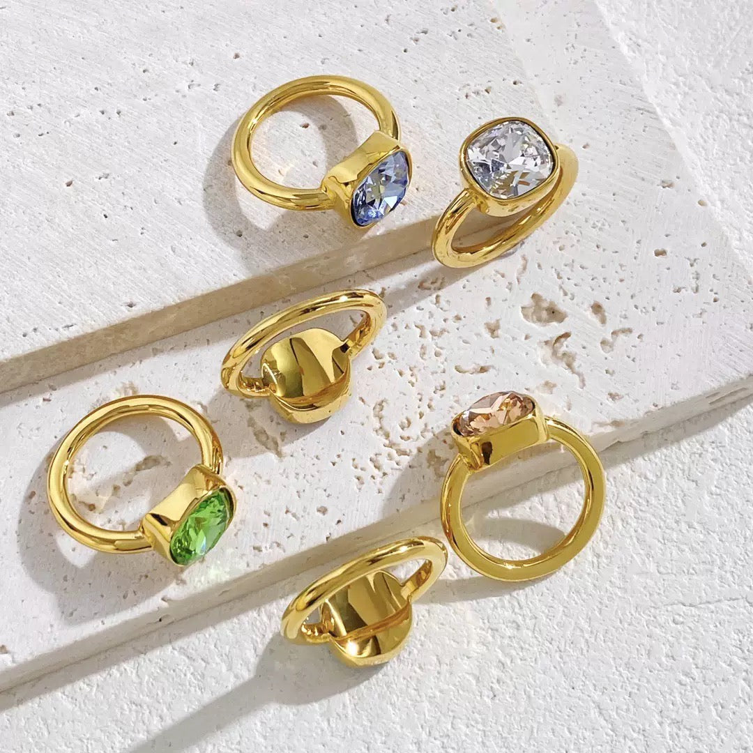Cushion crystal bezel set ring