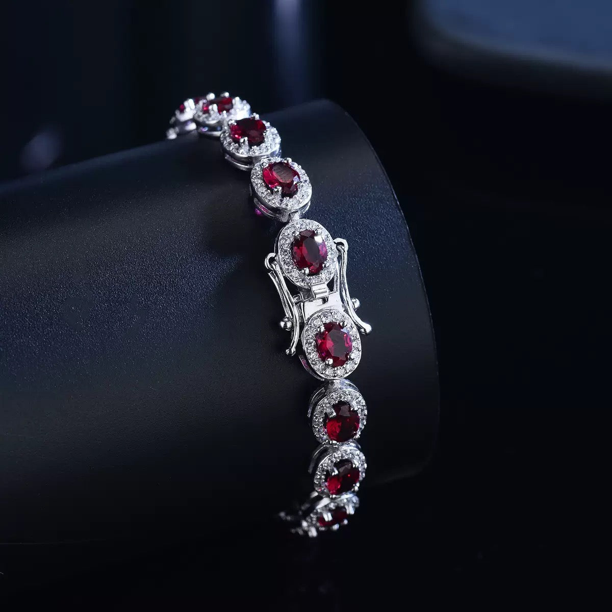 Lab grown Ruby cubic zirconia tennis bracelet in sterling silver