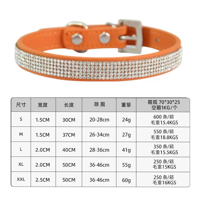 Dog collars with rhinestones on leather