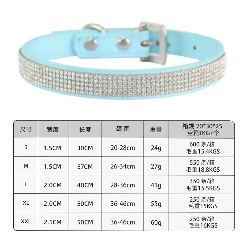 Dog collars with rhinestones on leather
