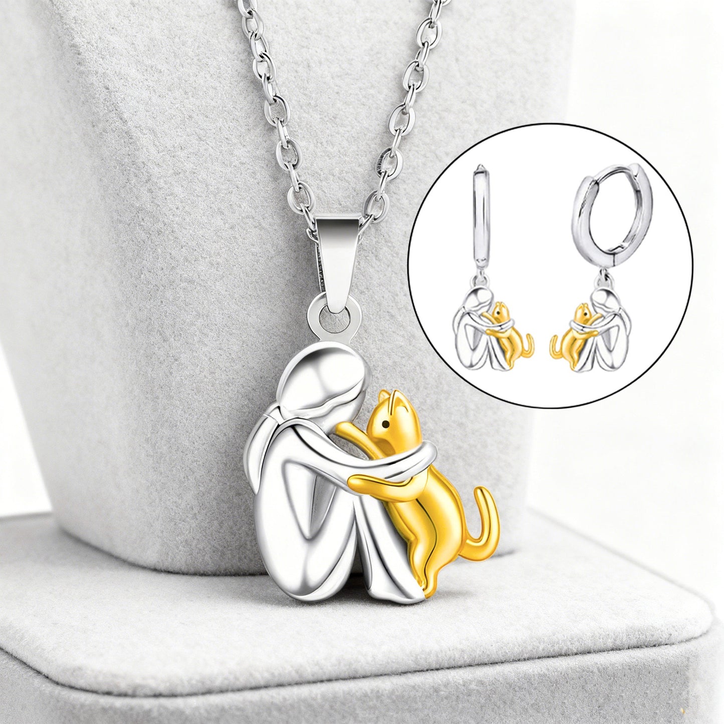 Lady and dog , man and dog , lady and cat stainless steel chain , earrings , pendants .