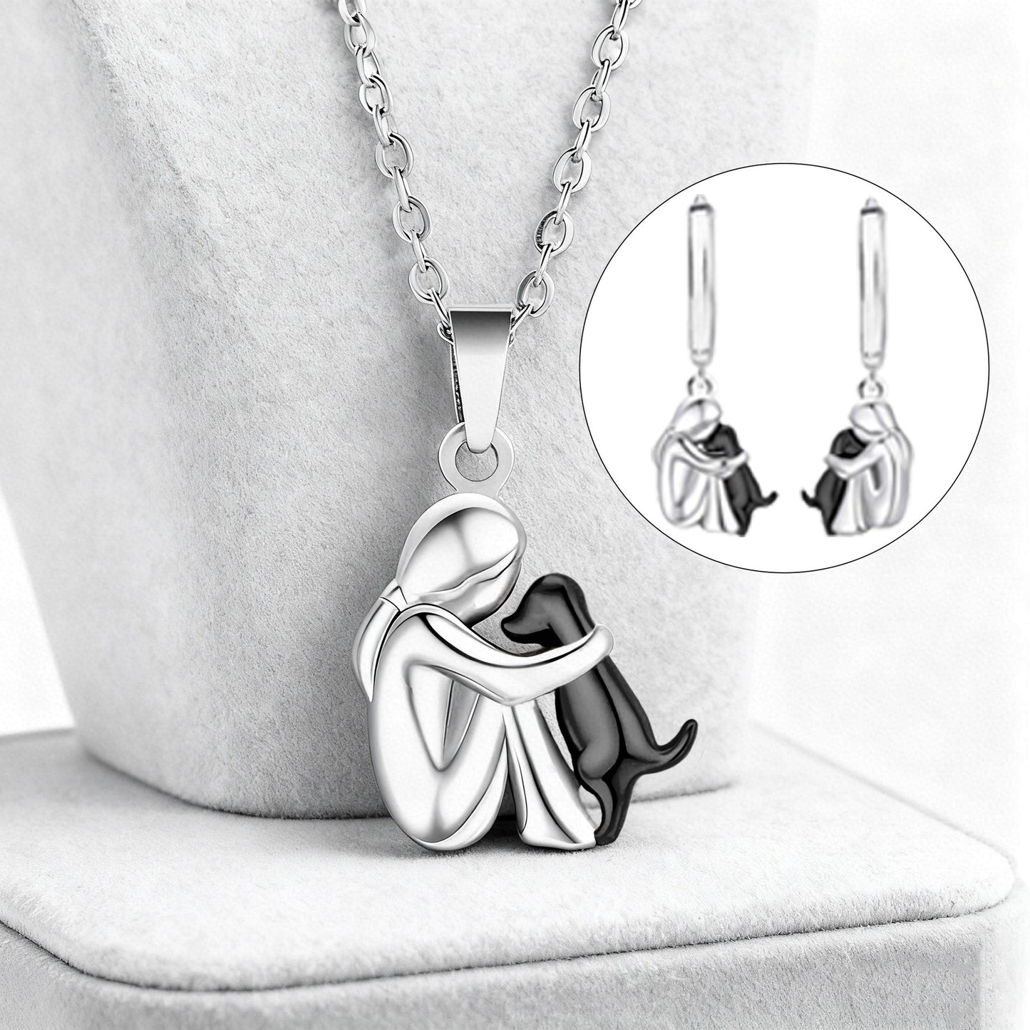 Lady and dog , man and dog , lady and cat stainless steel chain , earrings , pendants .