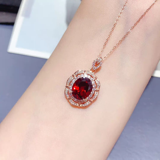 Natural Garnet pendant in sterling silver Rose gold plated