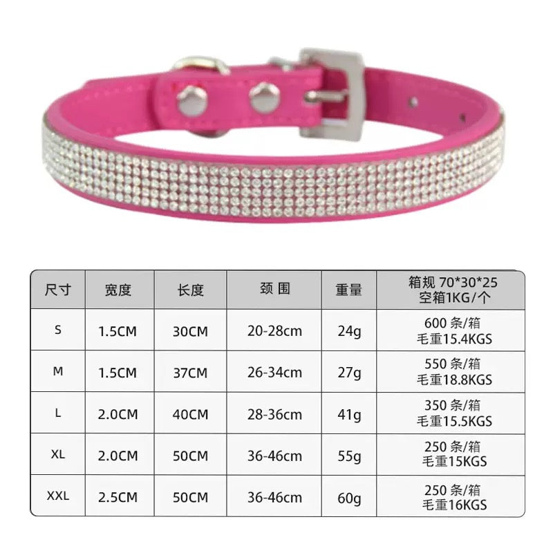 Dog collars with rhinestones on leather