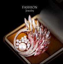 Load image into Gallery viewer, Crystal Peacock Brooch with Pearl Accent
