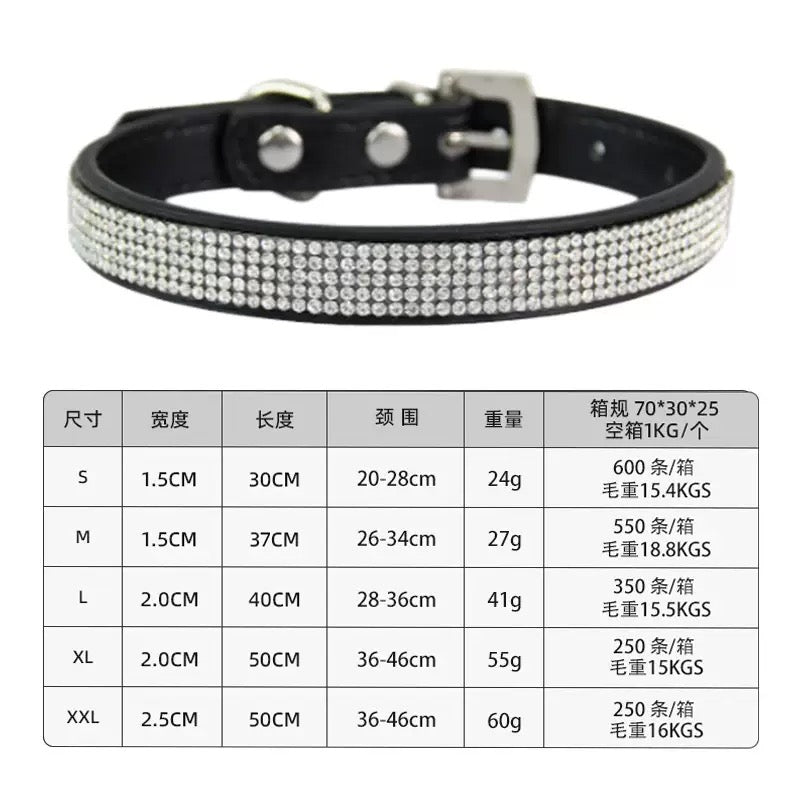 Dog collars with rhinestones on leather