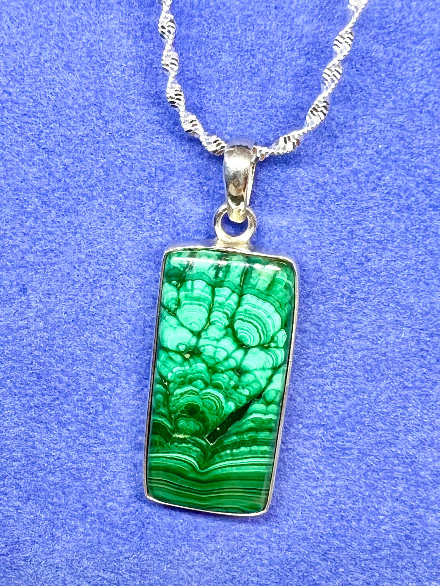 Natural Malachi pendant in sterling silver