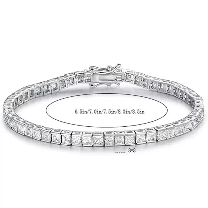 3*3 Square cubic zirconia Chanel set Tennis Bracelet Eight-Character Buckle Copper Bracelet