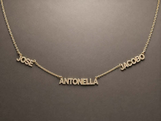 Custom make 14k yellow gold natural diamond name tag necklace