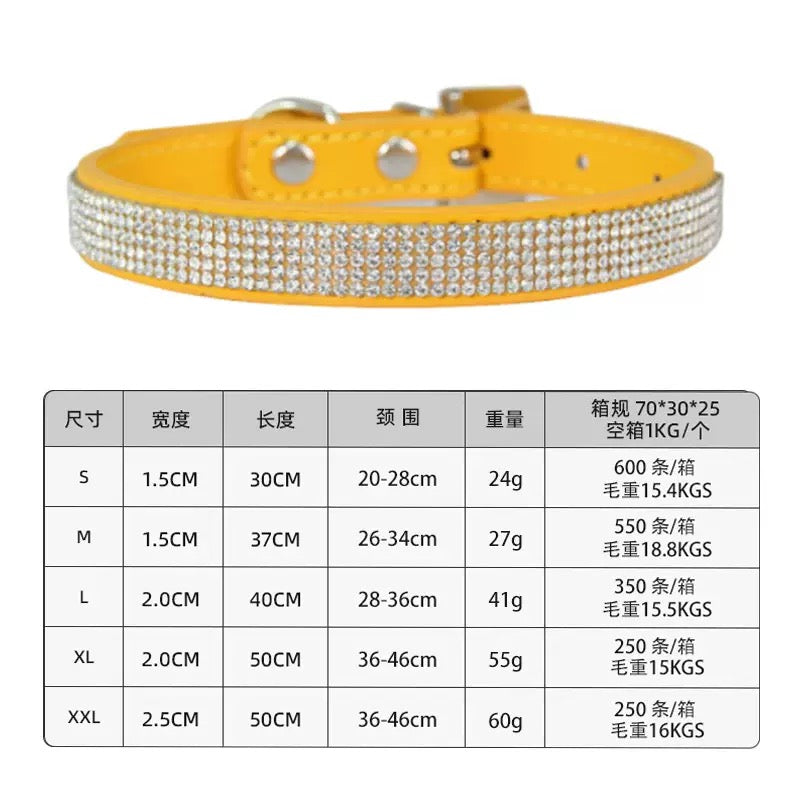 Dog collars with rhinestones on leather