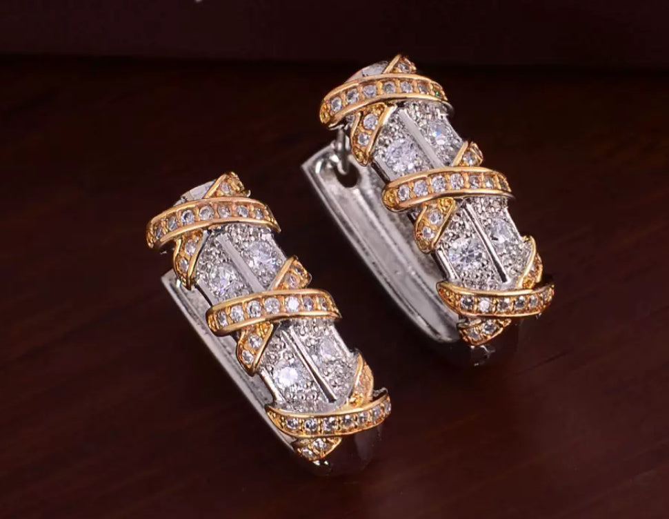 Two tone cubic zirconia hoop earrings