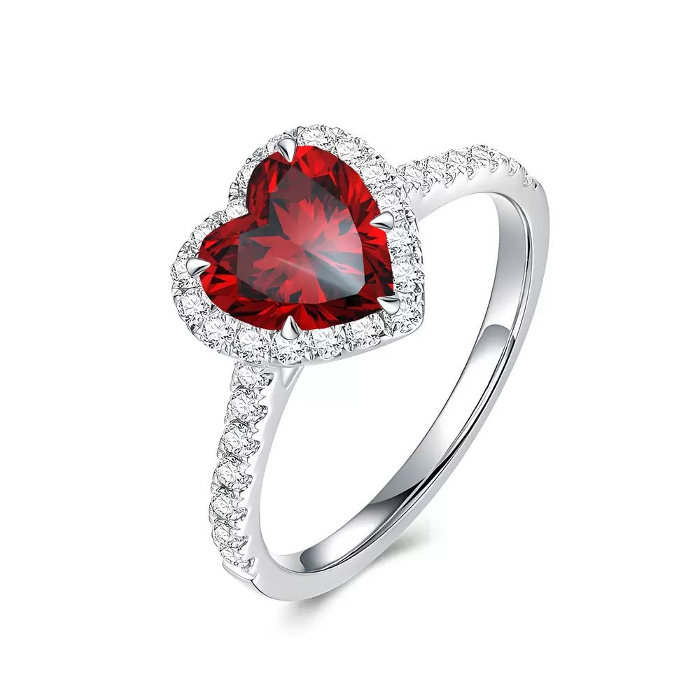Sterling silver halo heart cubic zirconia ring
