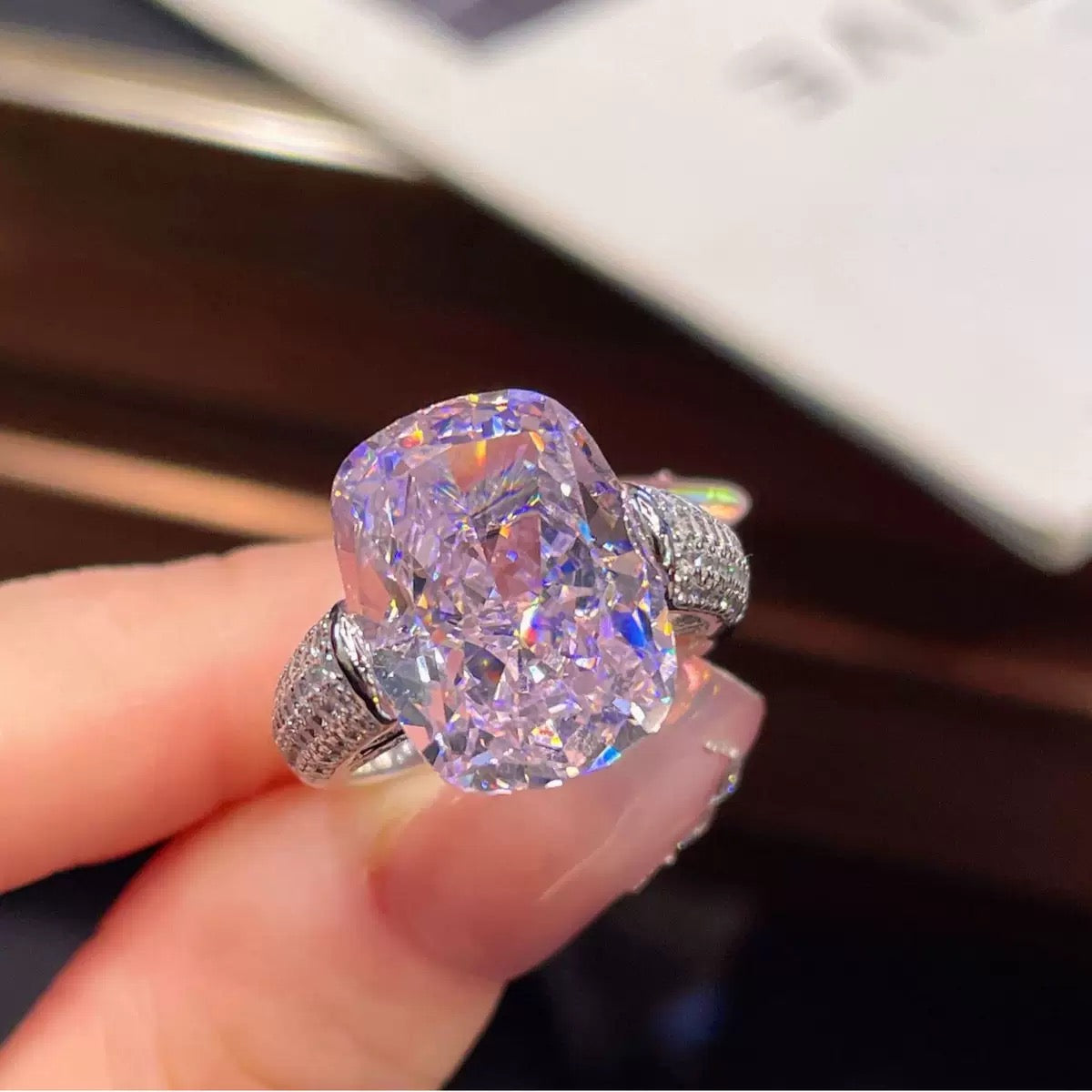 Pink cubic zirconia pave ring