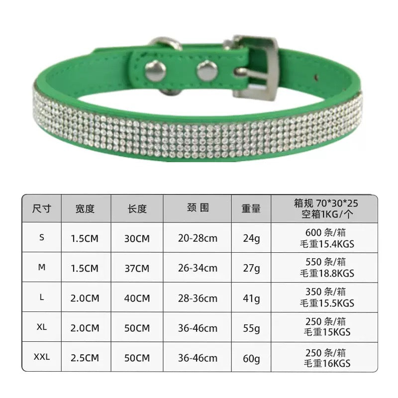Dog collars with rhinestones on leather