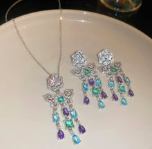 Load image into Gallery viewer, Rose butterfly pendant and chandeliers earring
