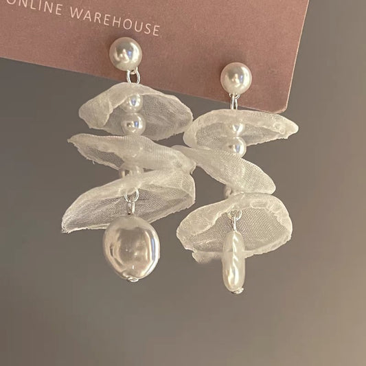 Triple layer chiffon flower earring