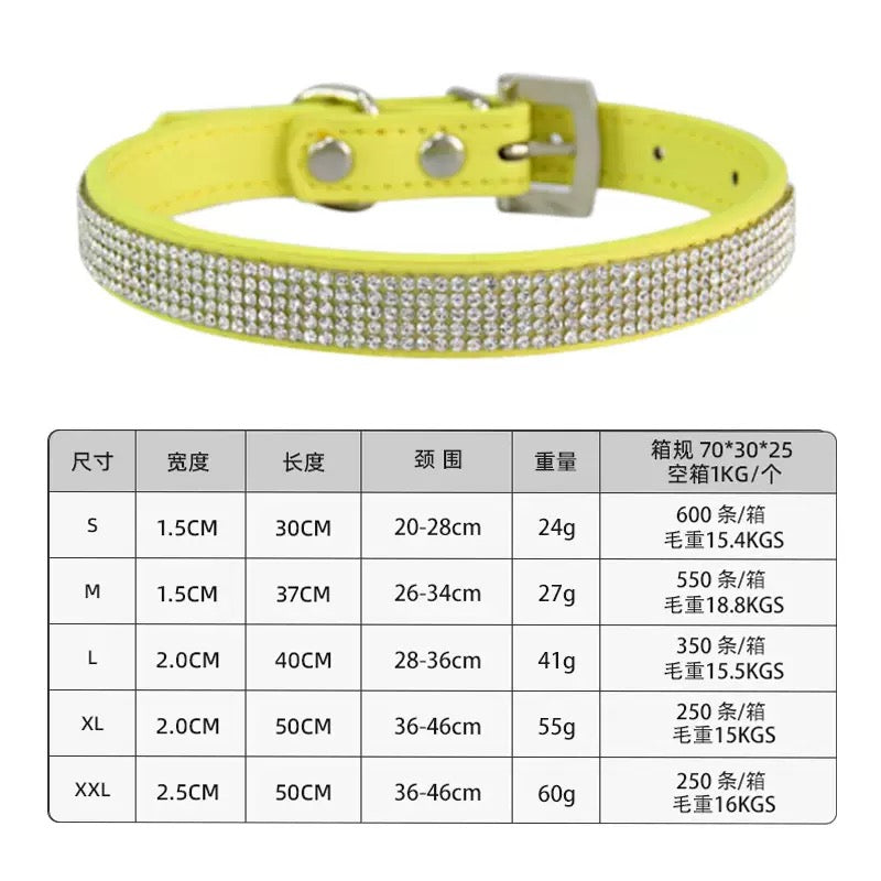 Dog collars with rhinestones on leather