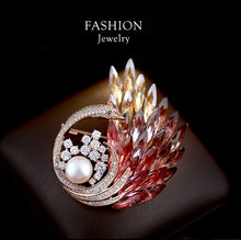 Load image into Gallery viewer, Crystal Peacock Brooch with Pearl Accent
