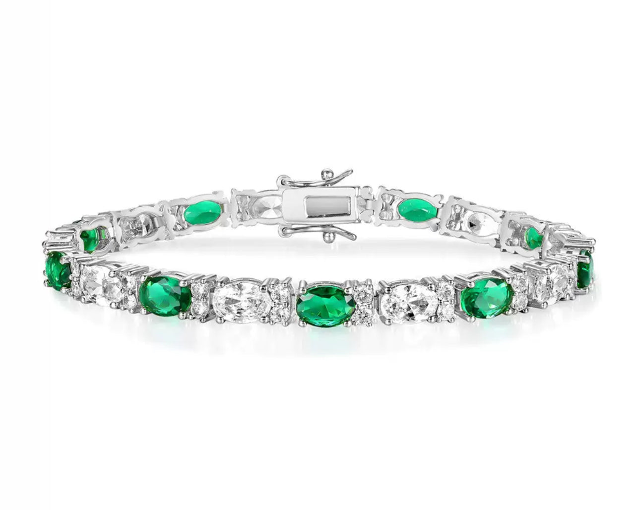 White zirconia and green zirconia tennis bracelet
