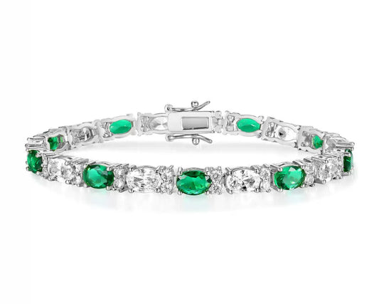 White zirconia and green zirconia tennis bracelet