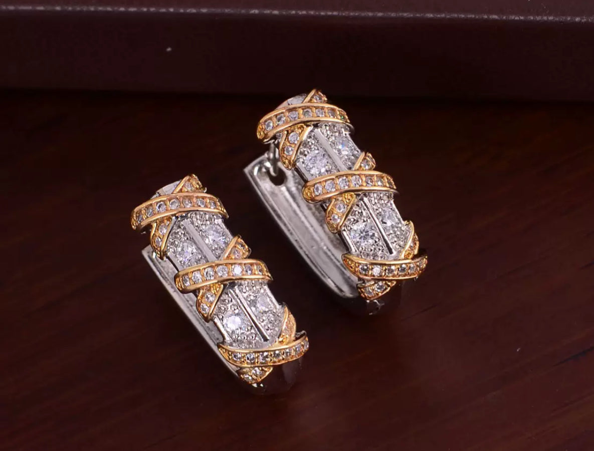 Two tone cubic zirconia hoop earrings