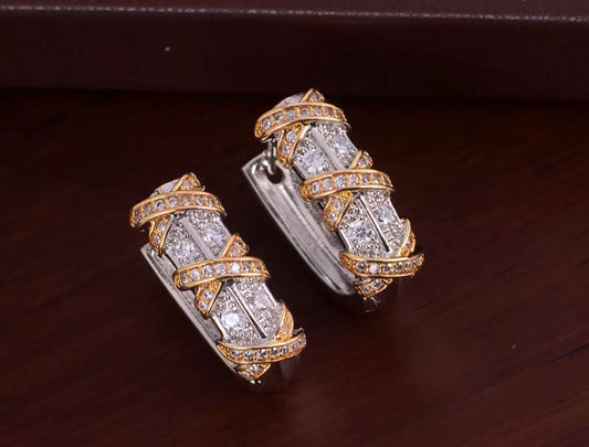Two tone cubic zirconia hoop earrings