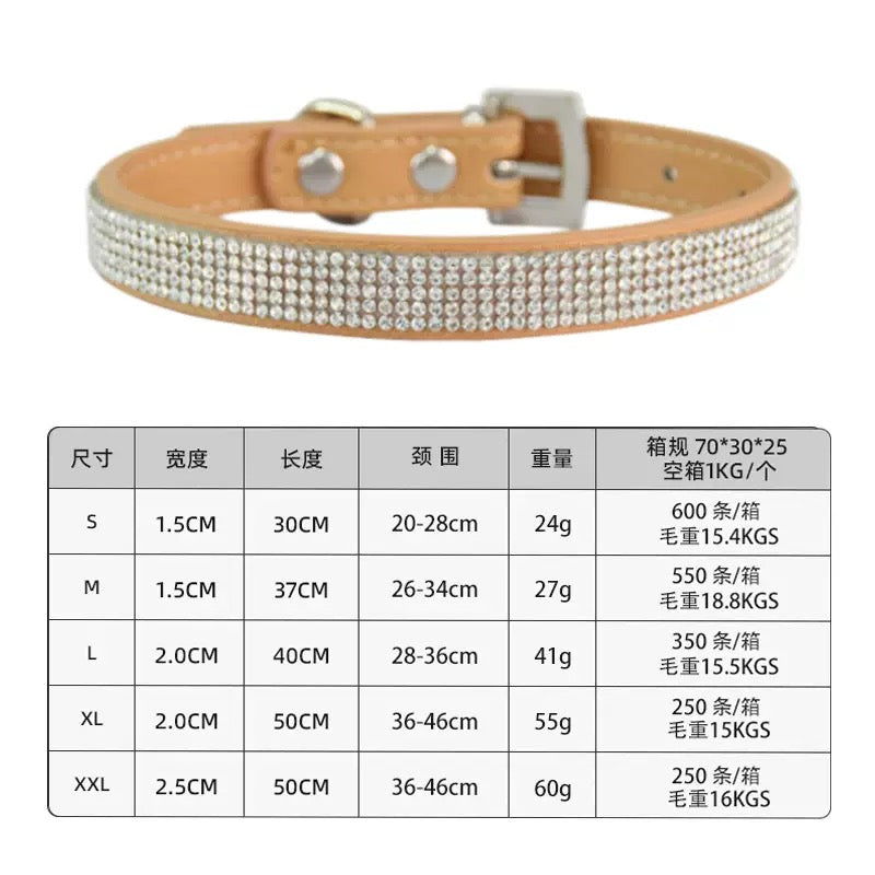 Dog collars with rhinestones on leather