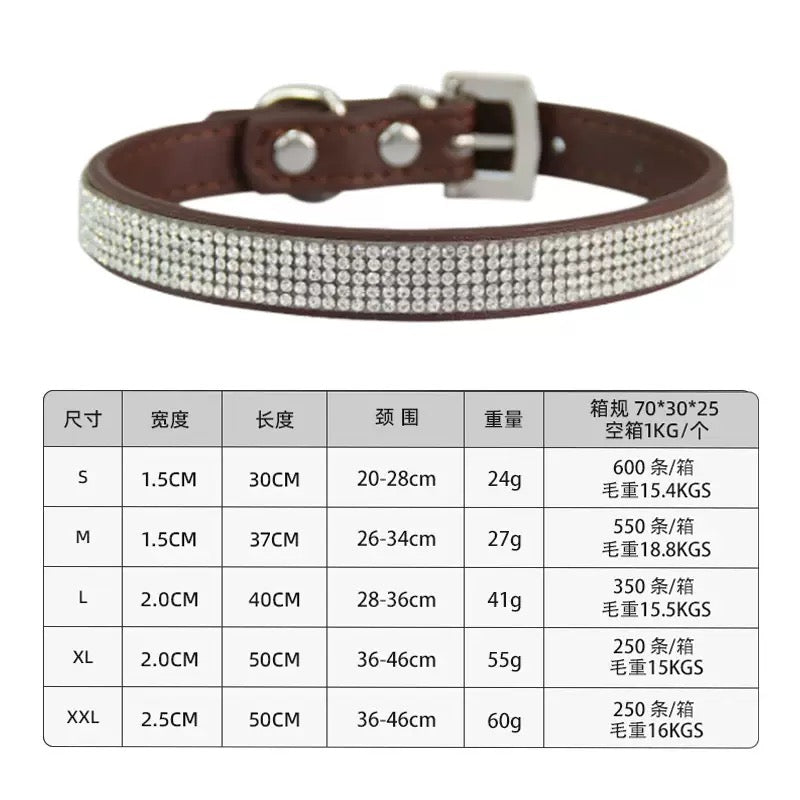 Dog collars with rhinestones on leather