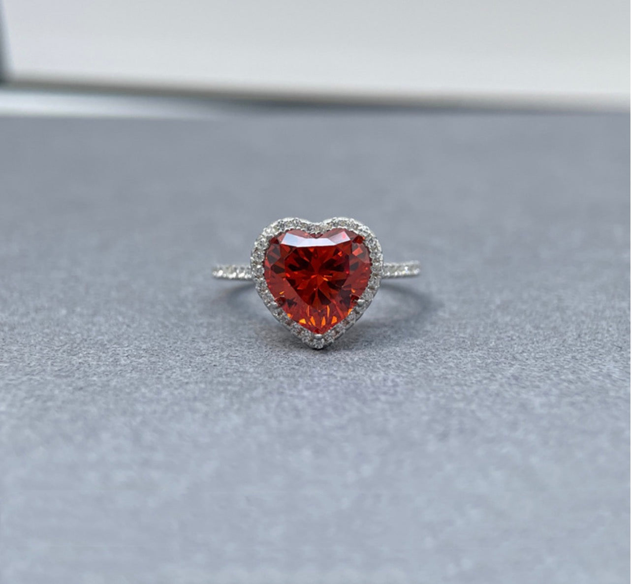 Sterling silver halo heart cubic zirconia ring