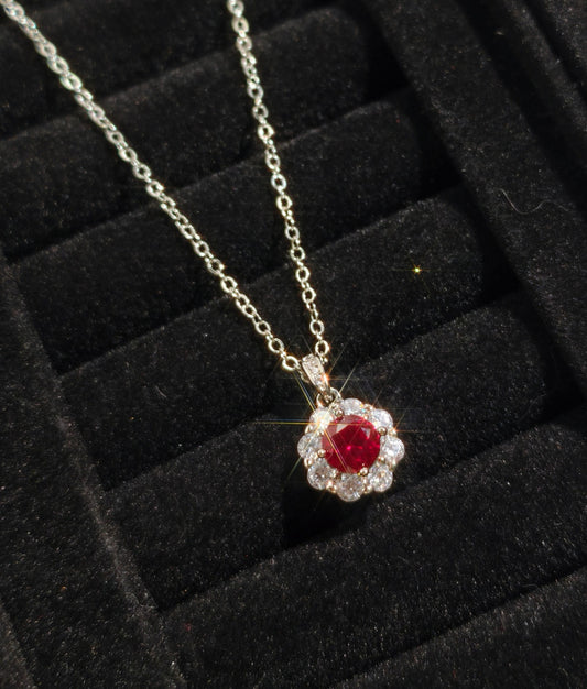 1carat synthetic Ruby cubic zirconia halo pendant with chain
