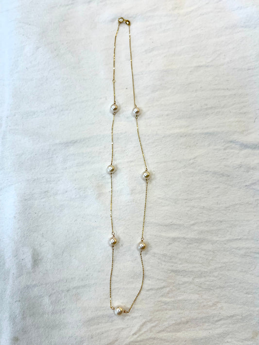 Freshwater Pearl station necklace in 10k yellow gold