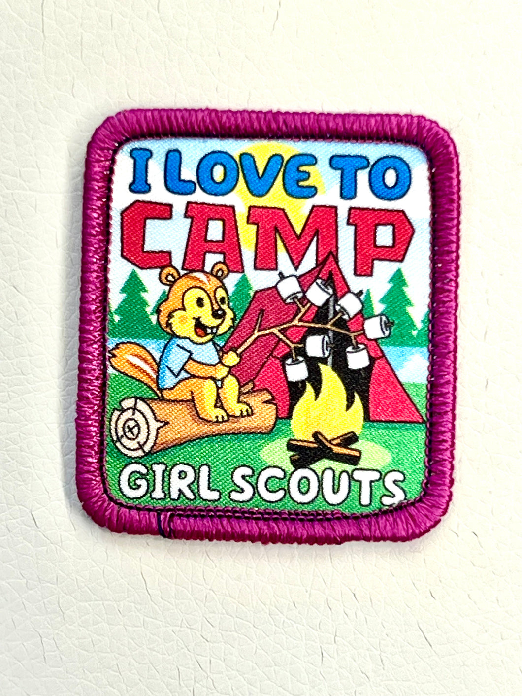 Girl Scouts I love to camp chipmunk patch