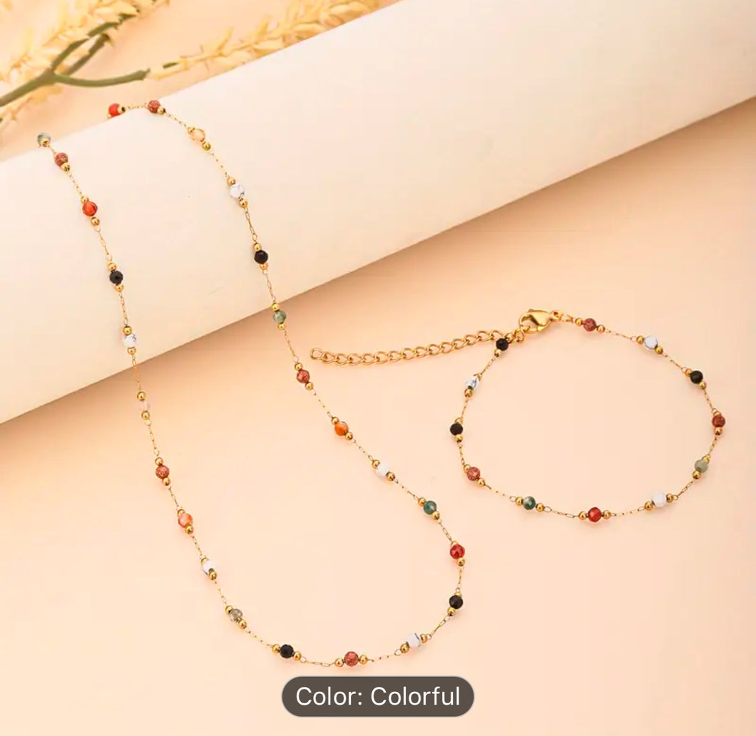 Natural color stone floating necklace and bracelet