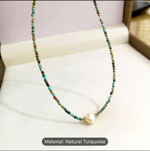 Load image into Gallery viewer, Natural turquoise freshwater pearl becklace
