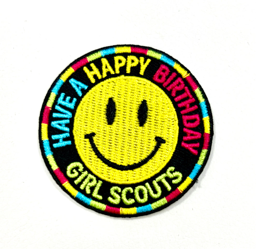 Happy Birthday Smiley Face Iron-On Patch