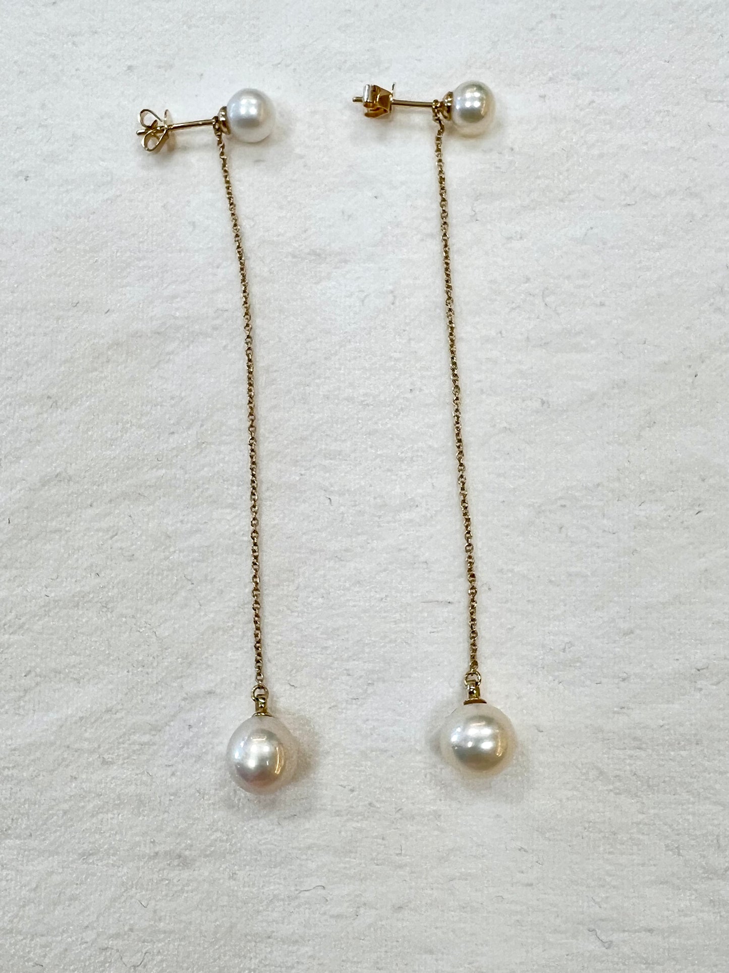 14k yellow gold chain drop pearl earrings