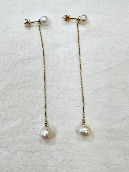 14k yellow gold chain drop pearl earrings