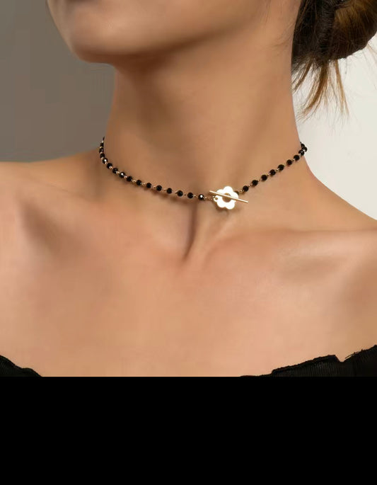 Black crystal glass bead chain