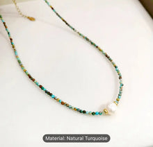 Load image into Gallery viewer, Natural turquoise freshwater pearl becklace
