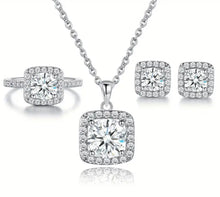 Load image into Gallery viewer, Classic cubic zirconia square shape pendant , ring , earring set
