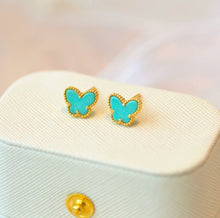 Load image into Gallery viewer, Natural turquoise butterfly earring studs
