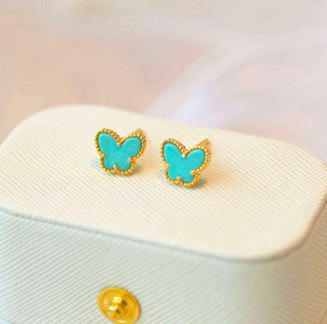 Natural turquoise butterfly earring studs