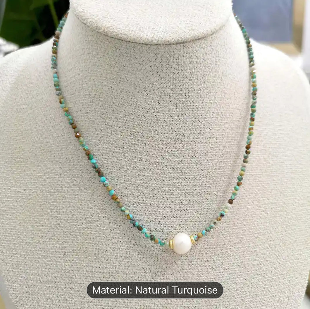 Natural turquoise freshwater pearl becklace